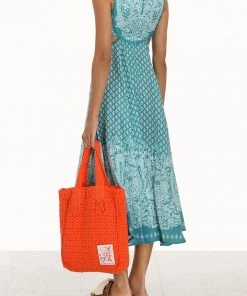 Zimmermann Just In Jude Paisley Sleeveless Midi Dress In Teal Paisley