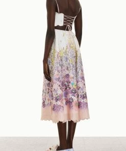 Zimmermann Jude Scallop Midi Dress In Peach Gradient Floral