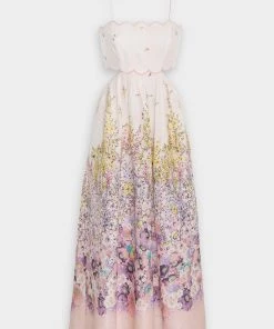 Zimmermann Jude Scallop Midi Dress In Peach Gradient Floral