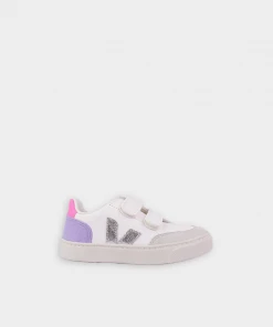 Veja Just In V-12 Chromefree Leather In White Multico Lavande For Kids