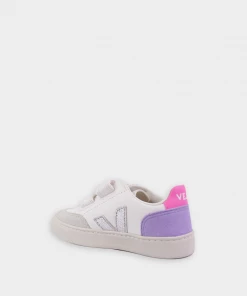 Veja Just In V-12 Chromefree Leather In White Multico Lavande For Kids