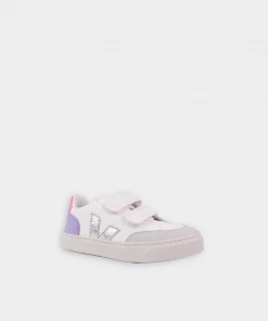 Veja Just In V-12 Chromefree Leather In White Multico Lavande For Kids