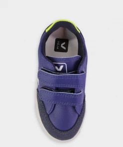Veja V-12 Velcro Chromefree Leather In Cobalt White Jaune Fluo For Kids