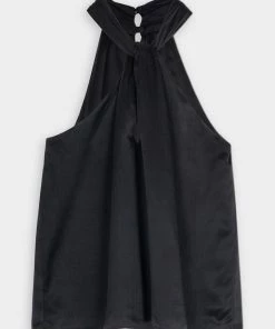 Jonathan Simkhai Standard Katana Halter Twist Blouse In Black