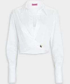 GAUGE81 Kavos Cropped Wrap Blouse In White