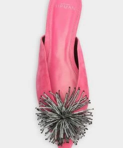 Alexandre Birman Just In Kelly Suede & Beads Flat Mule In Taffy