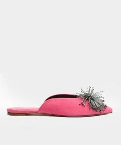 Alexandre Birman Just In Kelly Suede & Beads Flat Mule In Taffy
