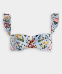 Agua By Agua Bendita Just In Kiwi Ruffled Floral Bikini Top In Magdalena Dia