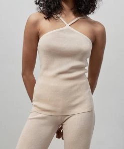 ST. AGNI Knit Halter Top In Ecru Just In
