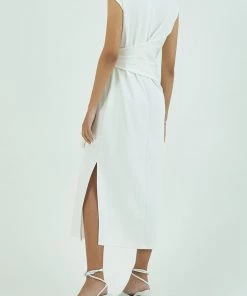 GOEN.J Knotted Detail Cotton Jersey Midi Dress In Ivory Just In