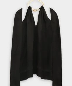 Jonathan Simkhai Krishna Cut Out Textured Crepe Cutout Top In Black