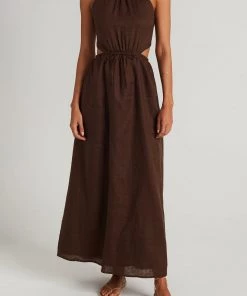 FAITHFULL THE BRAND La Piedra Maxi Dress In Plain Chocolate Just In