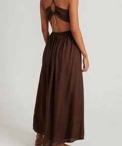 FAITHFULL THE BRAND La Piedra Maxi Dress In Plain Chocolate Just In