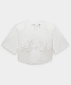 Self-Portrait Just In Lace Appliqué T-Shirt In White
