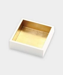 Caspari Just In Lacquer Cocktail Napkin Holder In Ivory & Gold