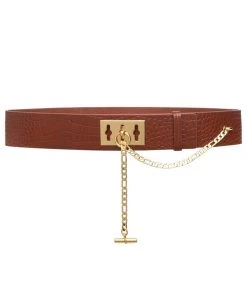 FRAME Le Chain Lock Waist Belt In Brandy Croco