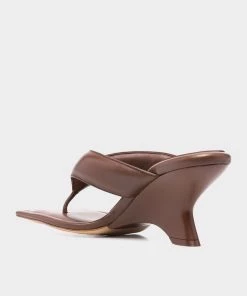 Gia Borghini Leather Puffy Thong Mule In Coffee Brown Just In