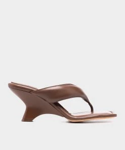 Gia Borghini Leather Puffy Thong Mule In Coffee Brown Just In