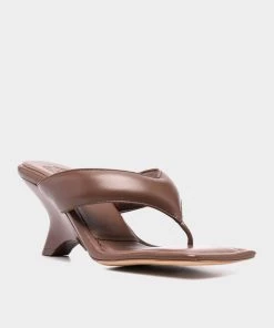 Gia Borghini Leather Puffy Thong Mule In Coffee Brown Just In