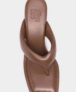 Gia Borghini Leather Puffy Thong Mule In Coffee Brown Just In