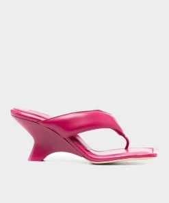 Gia Borghini Leather Puffy Thong Mule In Orchid Pink