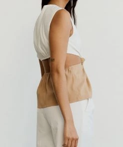 THIRD FORM Lets Split Tank Top In Off White & Tan Just In