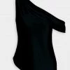 Jonathan Simkhai Just In Lexy Classic Wovens Draped One Shoulder Top In Black