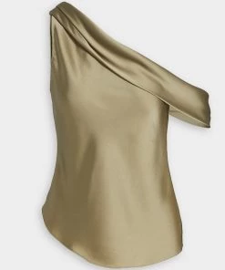Jonathan Simkhai Lexy Classic Wovens Draped One Shoulder Top In Marsh Just In