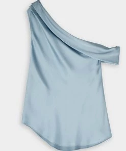 Jonathan Simkhai Just In Lexy Classic Wovens Draped One Shoulder Top In Slate