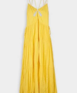 Jonathan Simkhai Just In Lina Crinkle Teardrop Cut-Out Maxi Dress In Daffodil