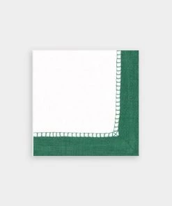 Caspari Linen Border Paper Cocktail Napkins In Emerald