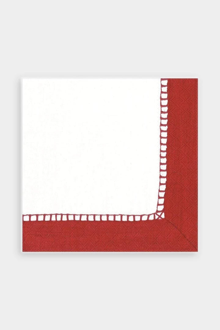 Caspari Linen Border Paper Luncheon Napkins In Red 1 Caspari Linen Border Paper Luncheon Napkins In Red