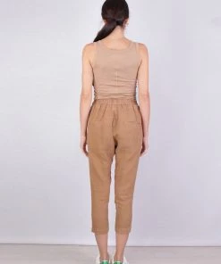 Enza Costa Just In Linen Drawcord Droprise Pant In Brown