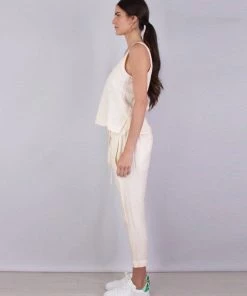 Enza Costa Linen Drawcord Droprise Pant In Natural Just In