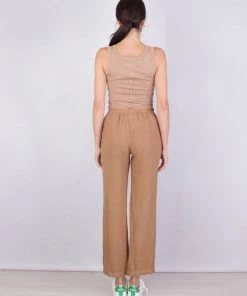 Enza Costa Just In Linen Lounge Pant In Brown