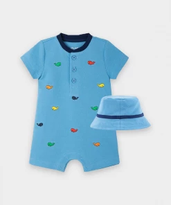 Little Me Whale Romper & Hat In Blue