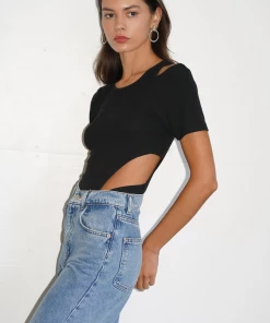 LNA Teather Rib Bodysuit In Black