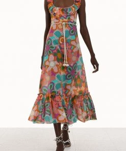 ZIMMERMANN Featured Designers Lola Frill Picnic Dress In Purple Floral