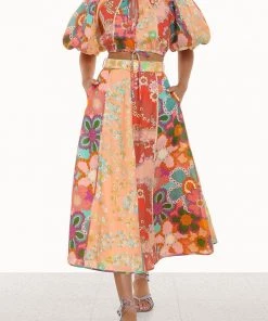 ZIMMERMANN Lola Panelled Crop Top In Spliced Floral