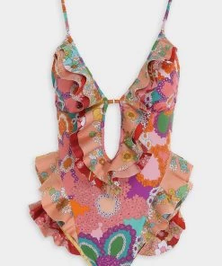 ZIMMERMANN Lola Waterfall Frill One-Piece Swimsuit In Spliced