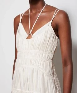 Jonathan Simkhai Standard Loli Pleated Organdy Strappy Gown In Tan