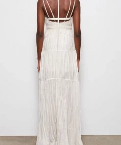 Jonathan Simkhai Standard Loli Pleated Organdy Strappy Gown In Tan