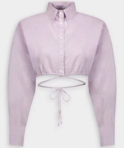 Matthew Bruch Just In Long Sleeve Cropped Button Up In Lavender