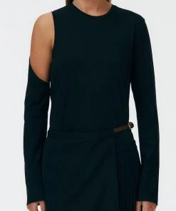 Tibi Long Sleeve Cutout T-Shirt In Black