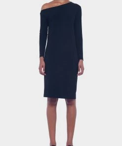 NORMA KAMALI Long Sleeve Drop Shoulder Dress In Black