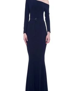 NORMA KAMALI Long Sleeve Drop Shoulder Fishtail Gown In Black