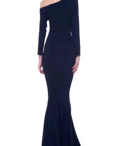 NORMA KAMALI Long Sleeve Drop Shoulder Fishtail Gown In Black