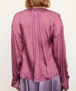 Vince. Long Sleeve Shirred Neck Blouse In Camellia