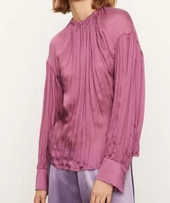 Vince. Long Sleeve Shirred Neck Blouse In Camellia