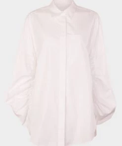 3.1 Phillip Lim Just In Long Sleeve Shirt With Gathered Sleeve In Optic White